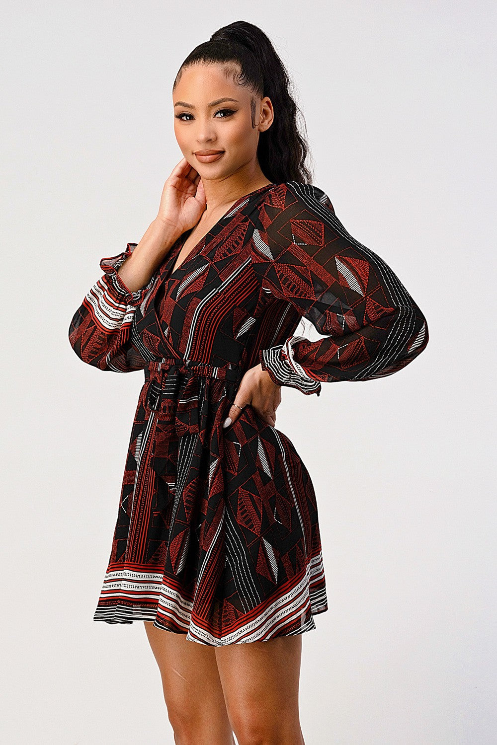 #D5057 Geometric Print Mini Dress