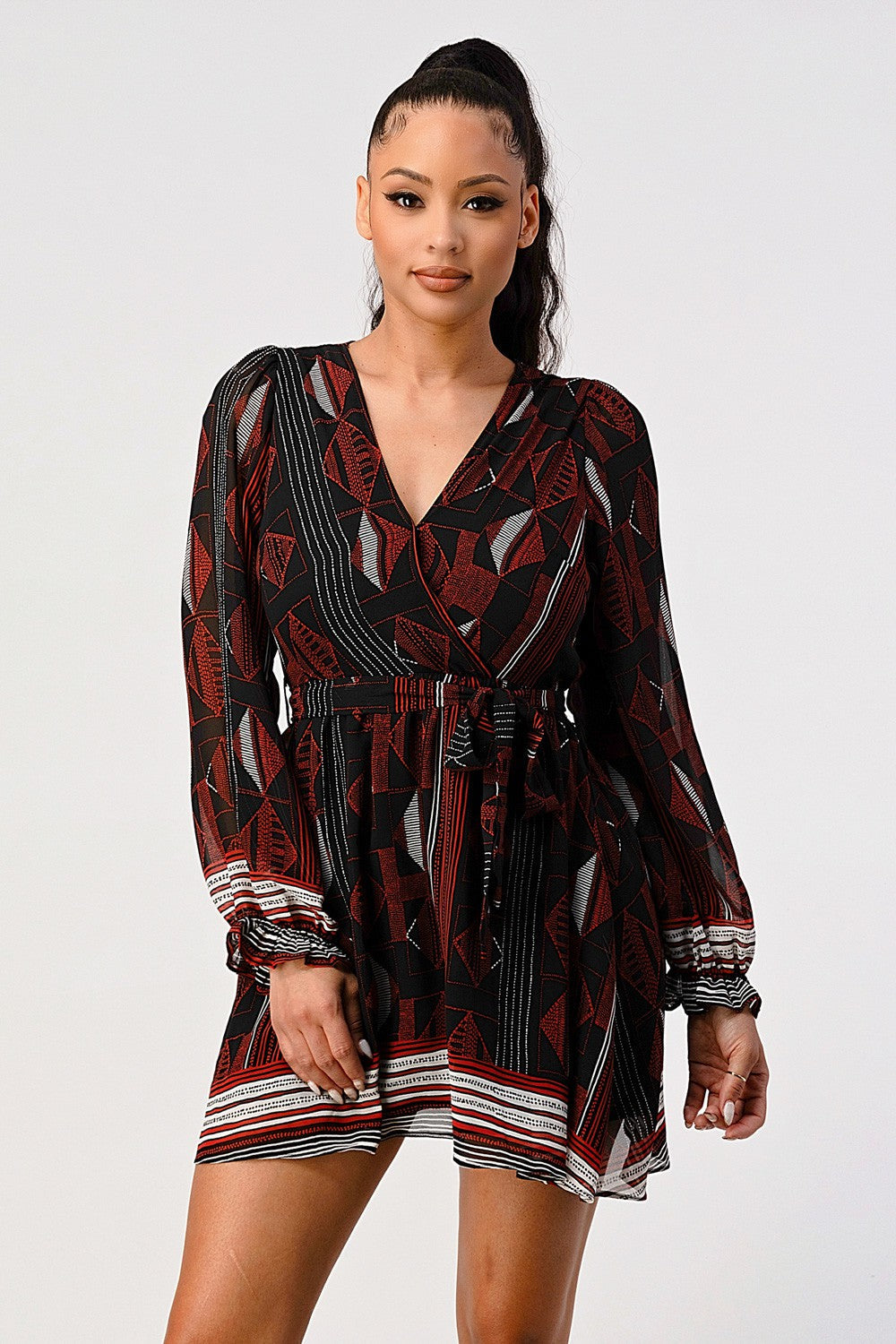 #D5057 Geometric Print Mini Dress