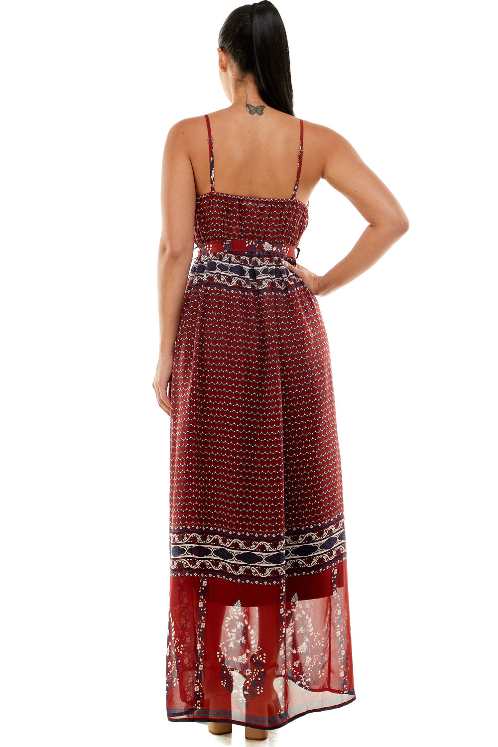 #D6124 Belted Border Print Dress
