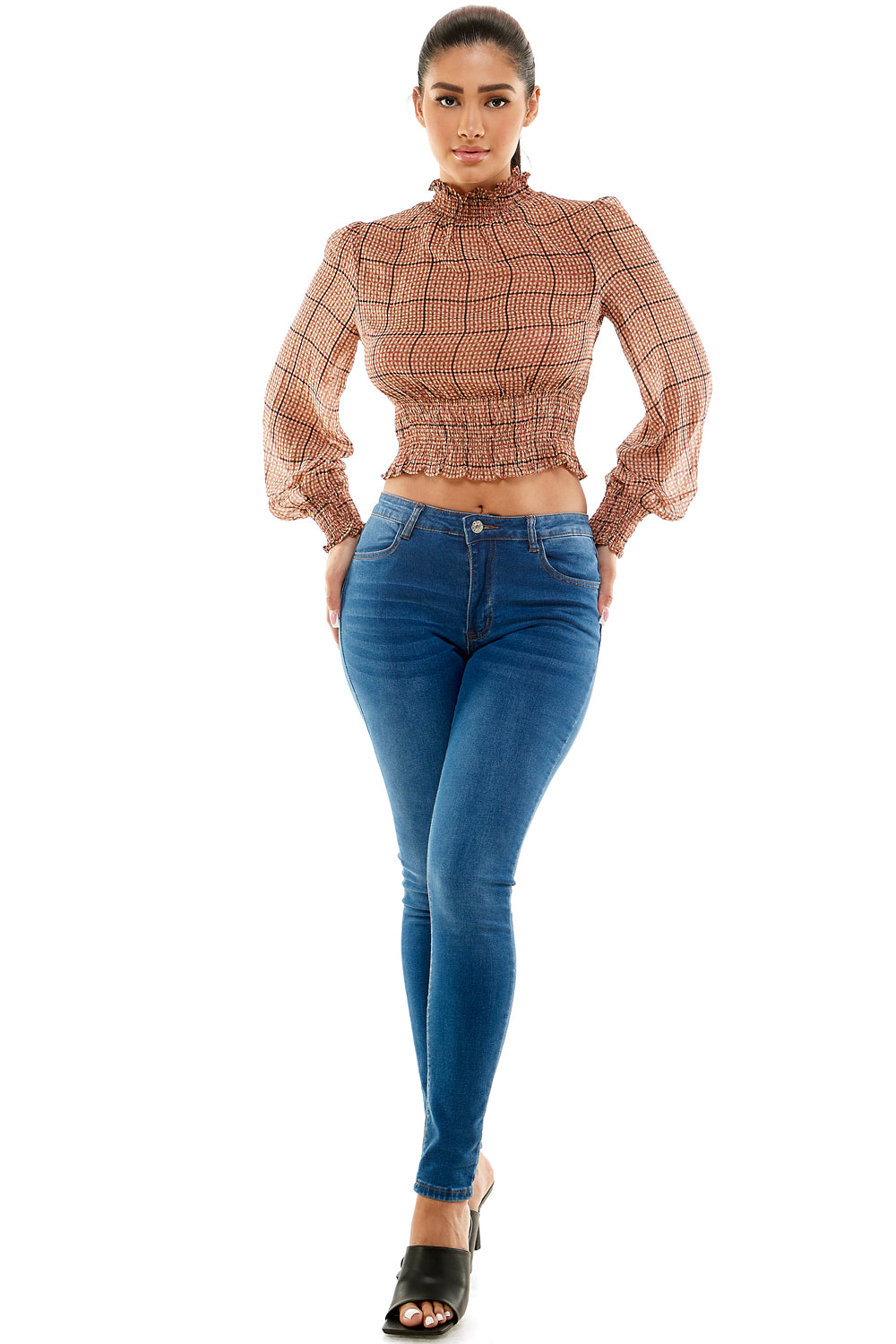 #T4477 Long Sleeve Mock Neck Blouse