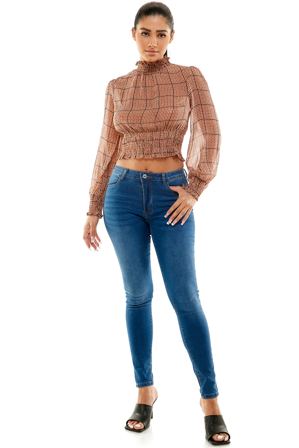#T4477 Long Sleeve Mock Neck Blouse