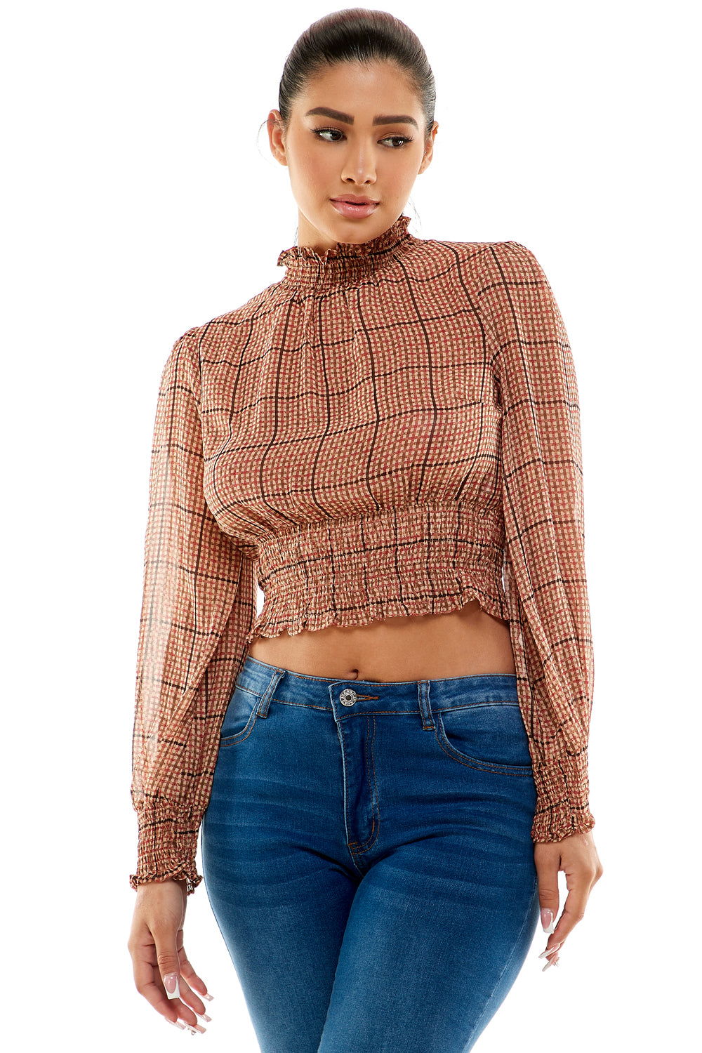 #T4477 Long Sleeve Mock Neck Blouse