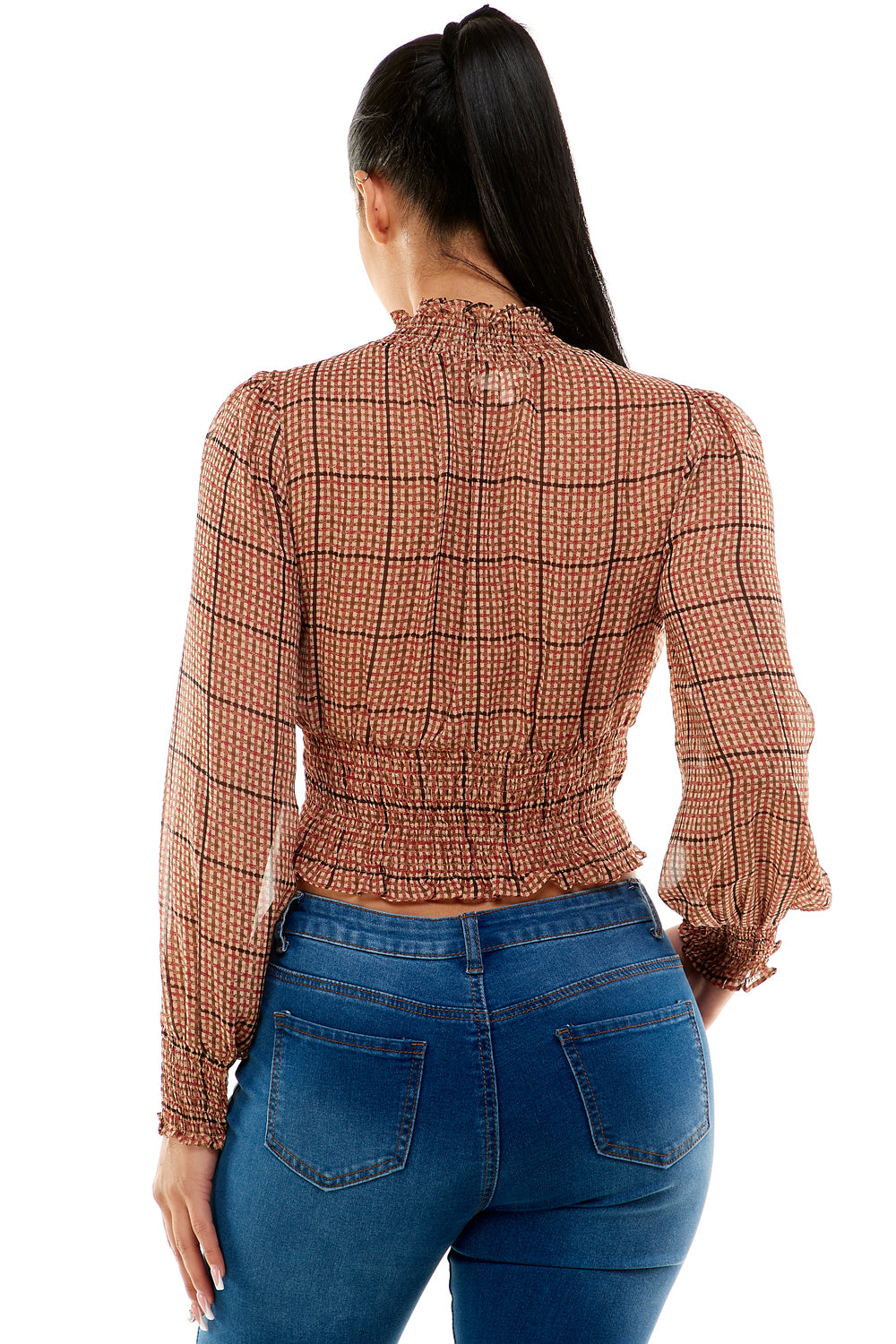 #T4477 Long Sleeve Mock Neck Blouse