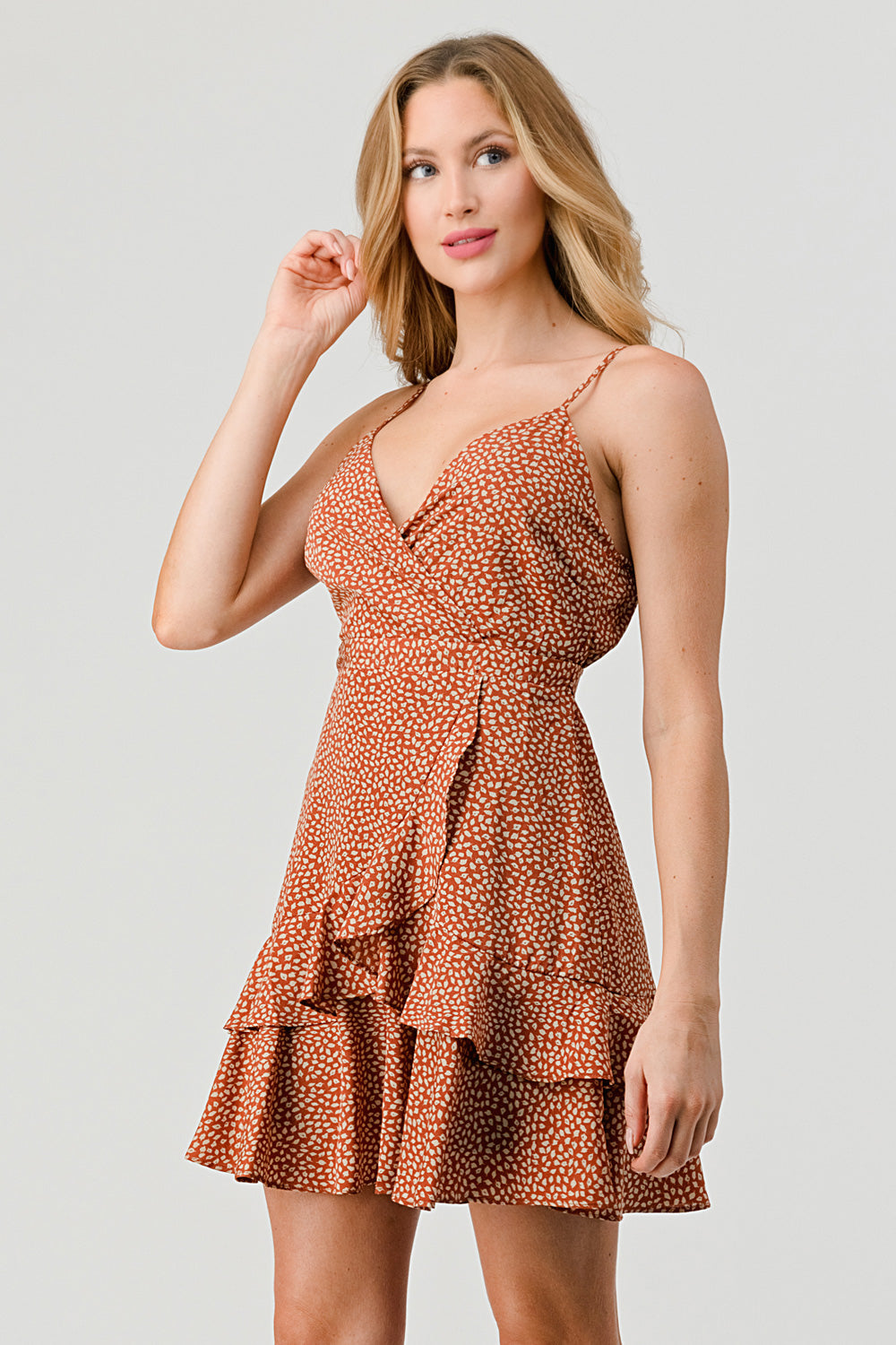 #D5035-3 Surplice Wrap Mini Dress