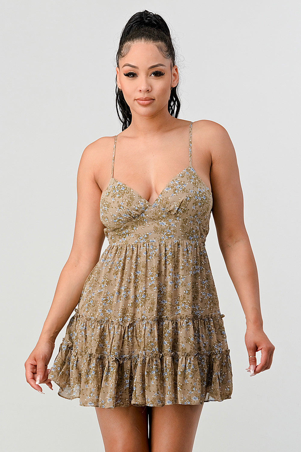 #D5121-1 Flare Flower Printed Sundress