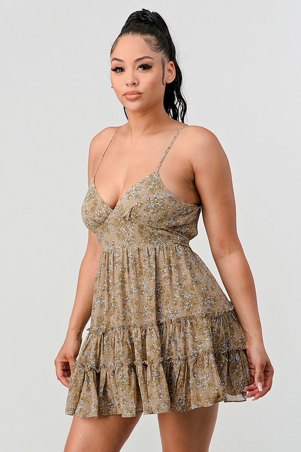 #D5121-1 Flare Flower Printed Sundress