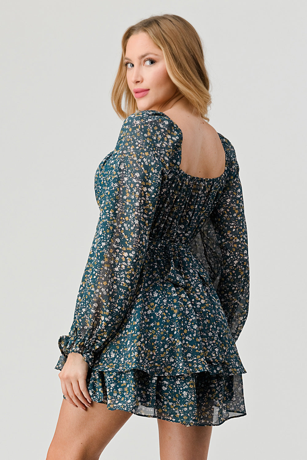 #D5413-2 V Neck ruffle Mini Dress