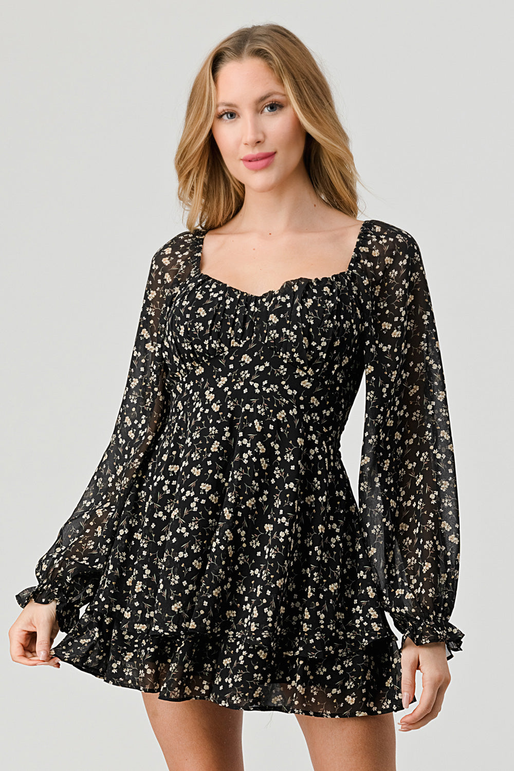 #D5413-3 V Neck ruffle Mini dress