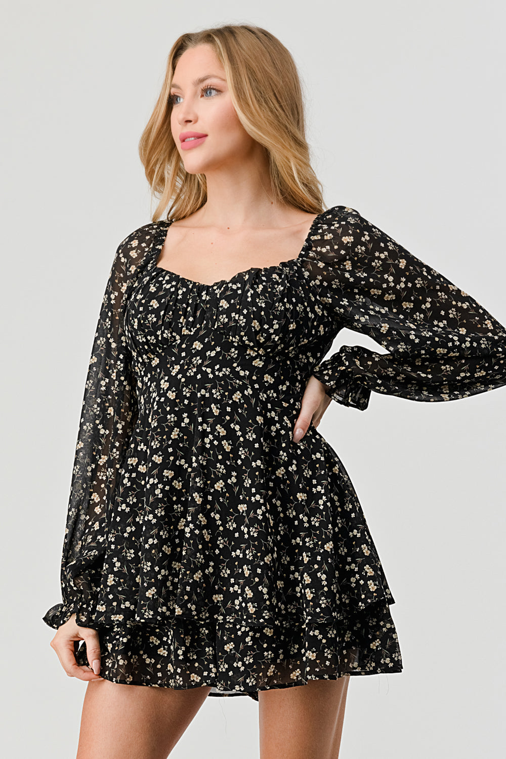 #D5413-3 V Neck ruffle Mini dress