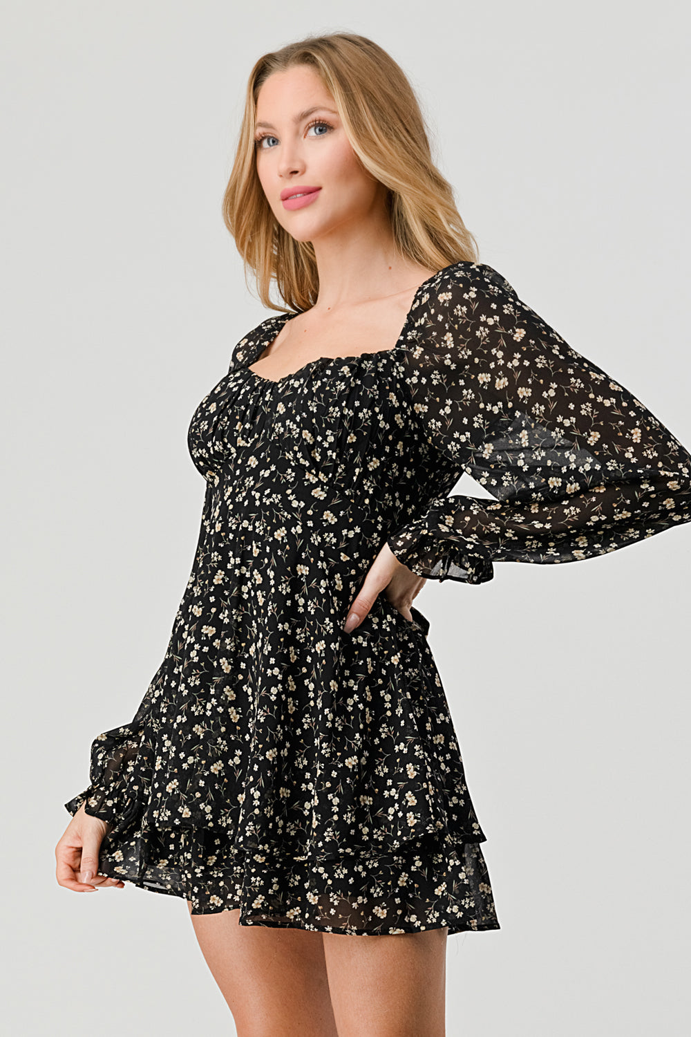 #D5413-3 V Neck ruffle Mini dress