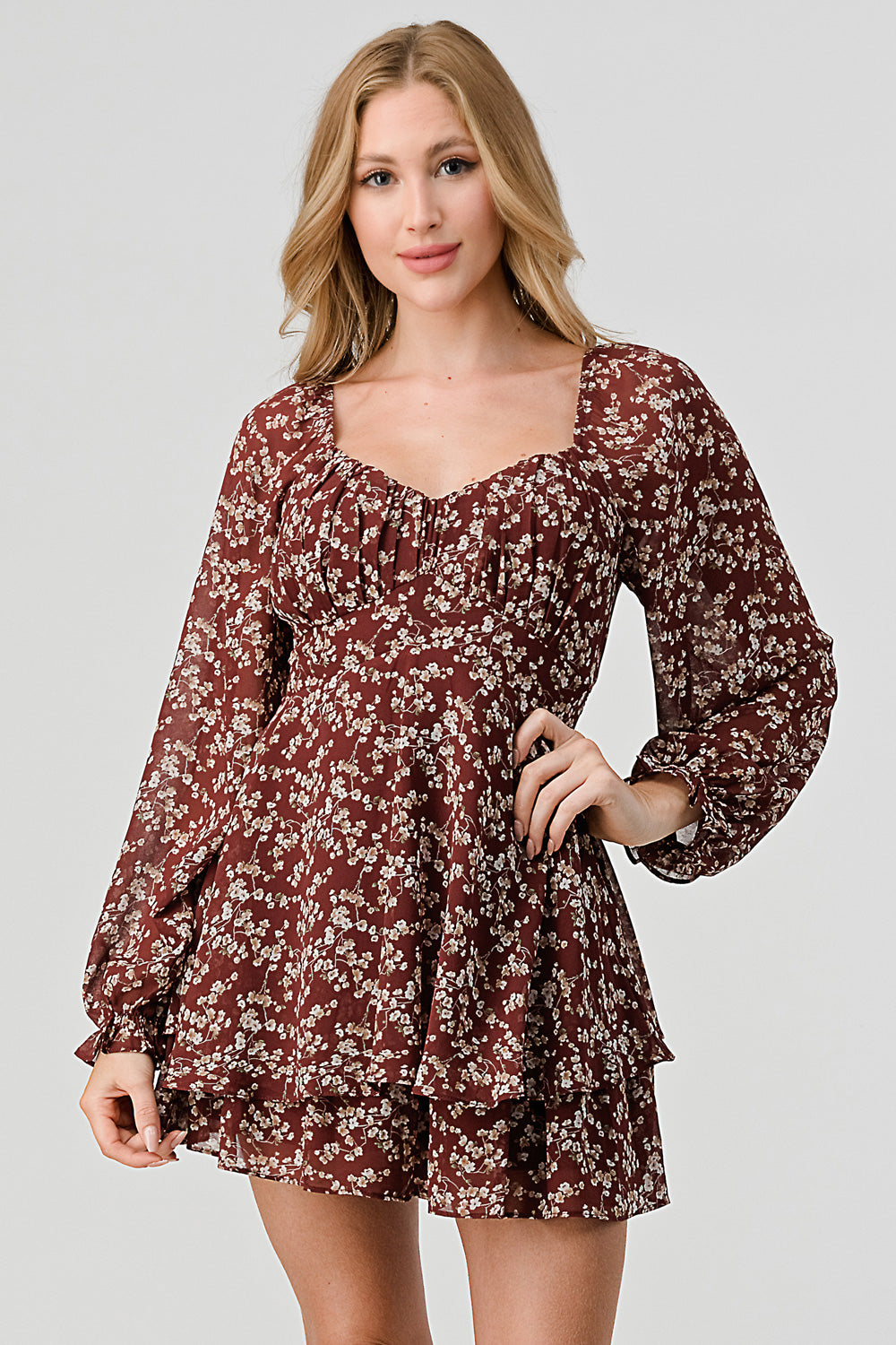 #D5413-4 V Neck Ruffle Dress