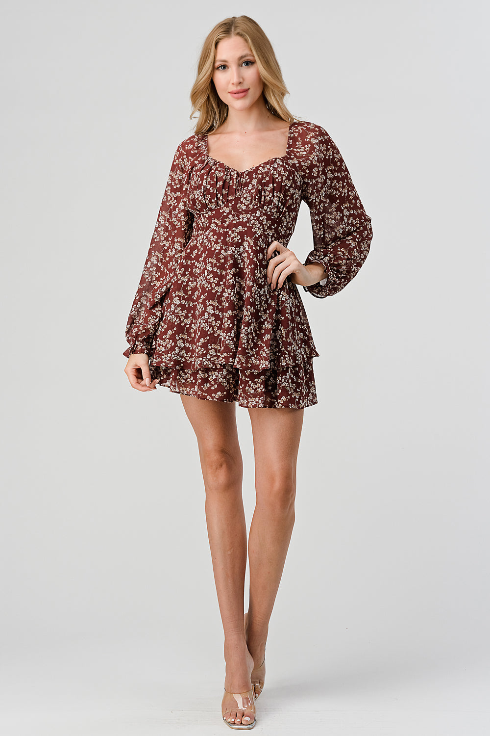 #D5413-4 V Neck Ruffle Dress