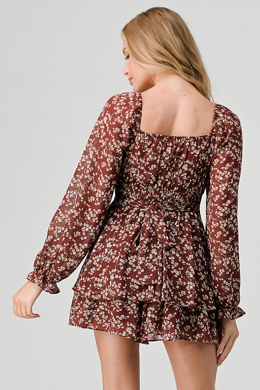 #D5413-4 V Neck Ruffle Dress