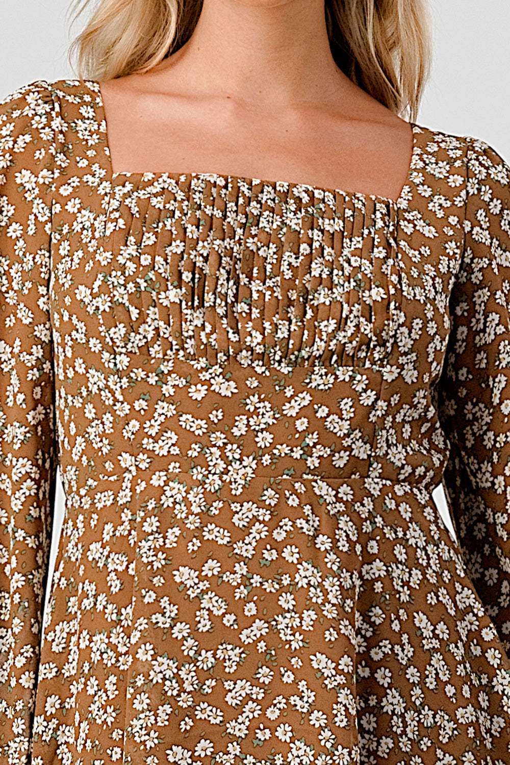 #D6017 Squared Neck Puffsleeve Dress