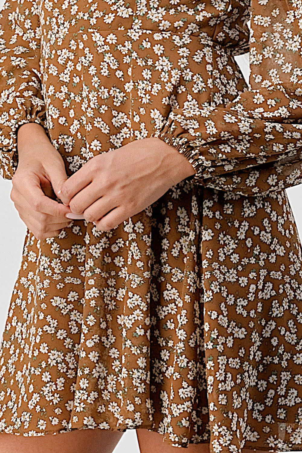 #D6017 Squared Neck Puffsleeve Dress