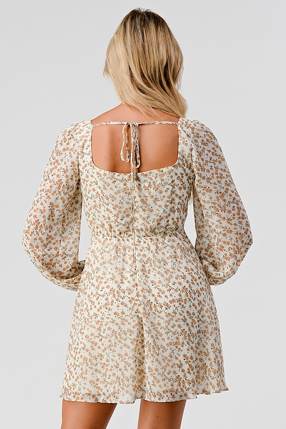 #D6017 Squared Neck Puffsleeve Dress