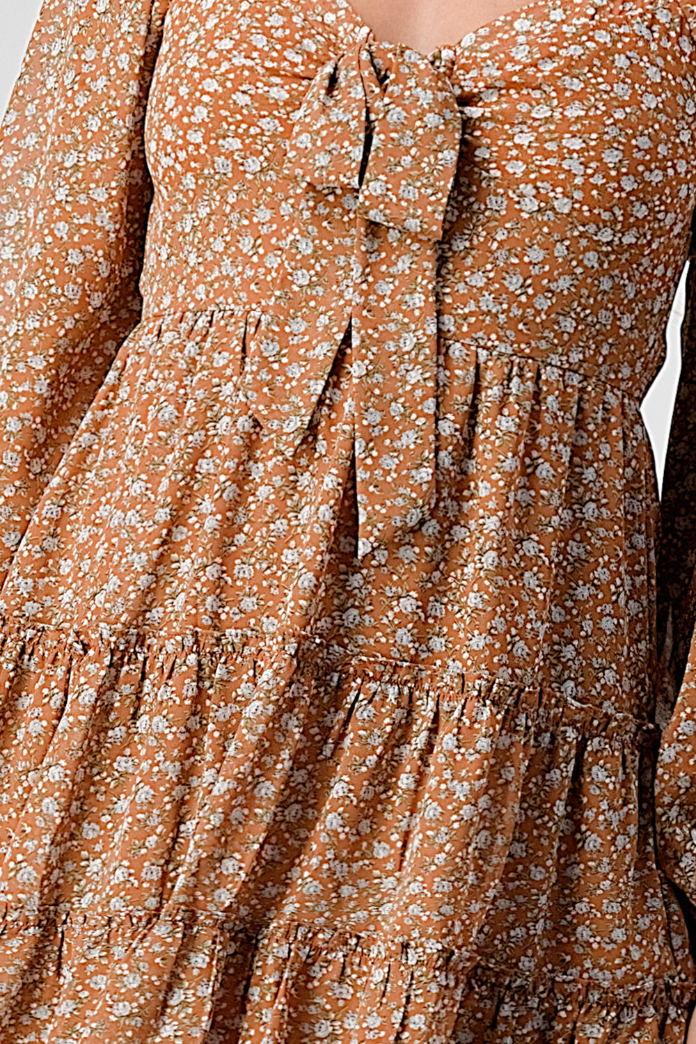 #D6021 Tie front puff sleeve pheasant dress