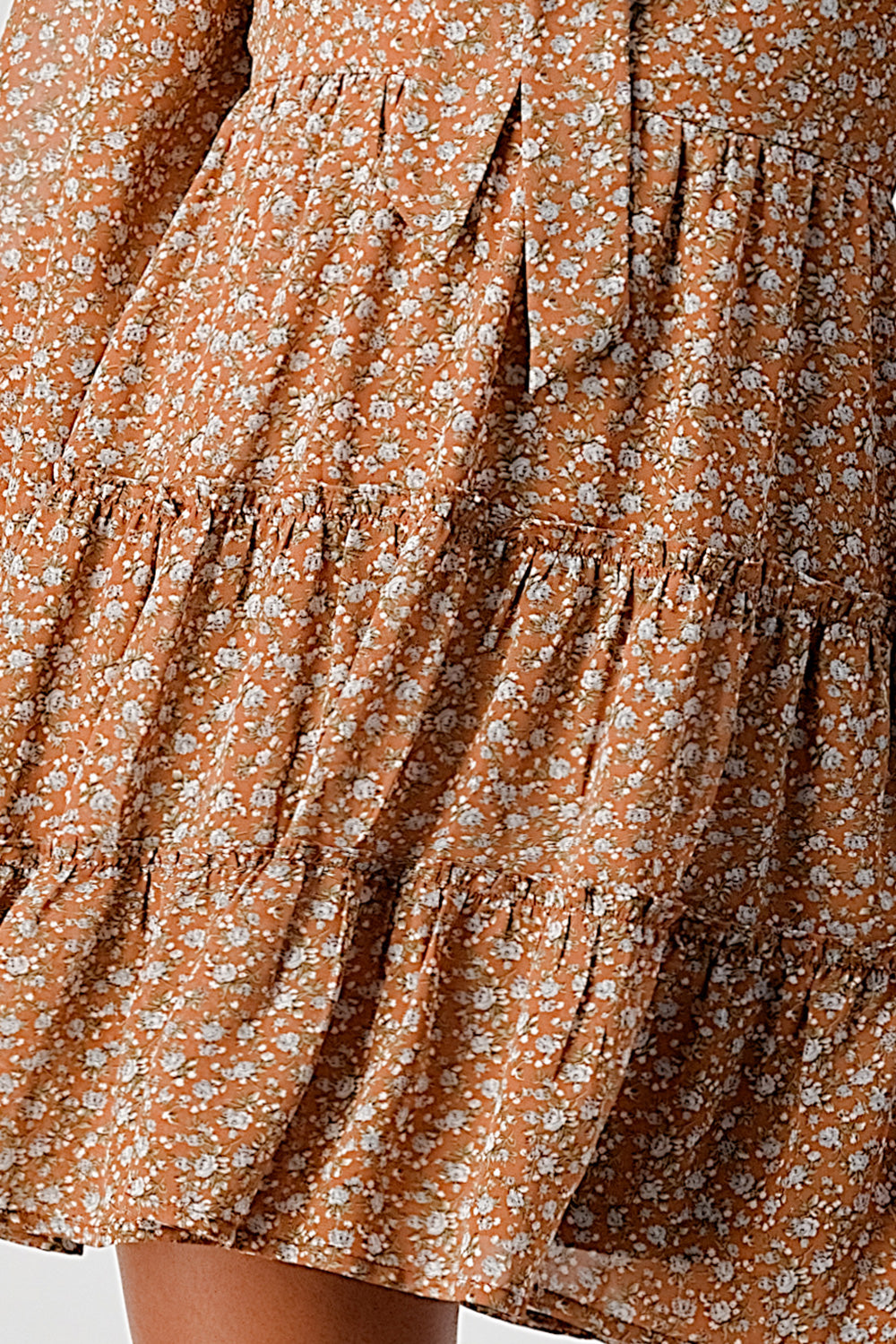 #D6021 Tie front puff sleeve pheasant dress