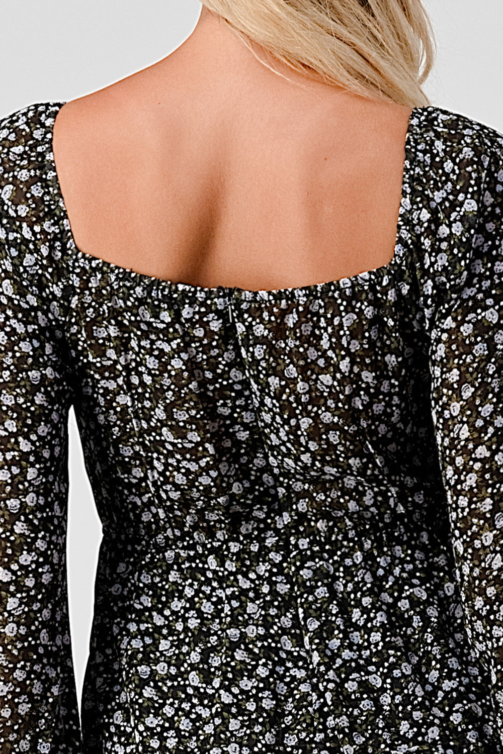 #D6021 Tie front puff sleeve pheasant dress