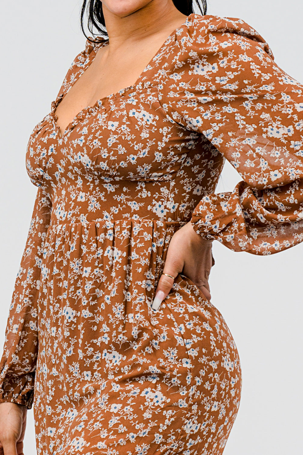 #D6050 Printed long sleeve maxi Dress