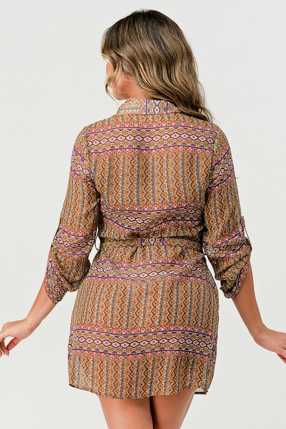 #D6057-1 Buttoned Shirt dress with belt tie