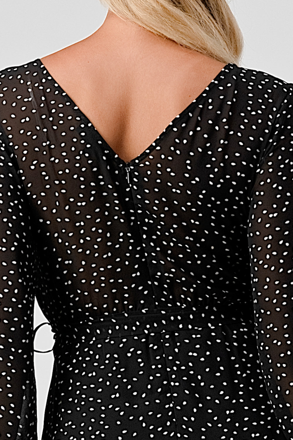 #D6064 Pintucked Ruffle Detailed Dot Dress