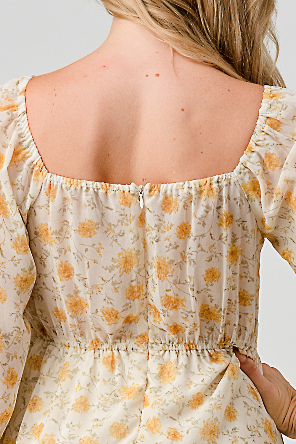 #D6124-2 Tie front puff sleeve pheasant dress