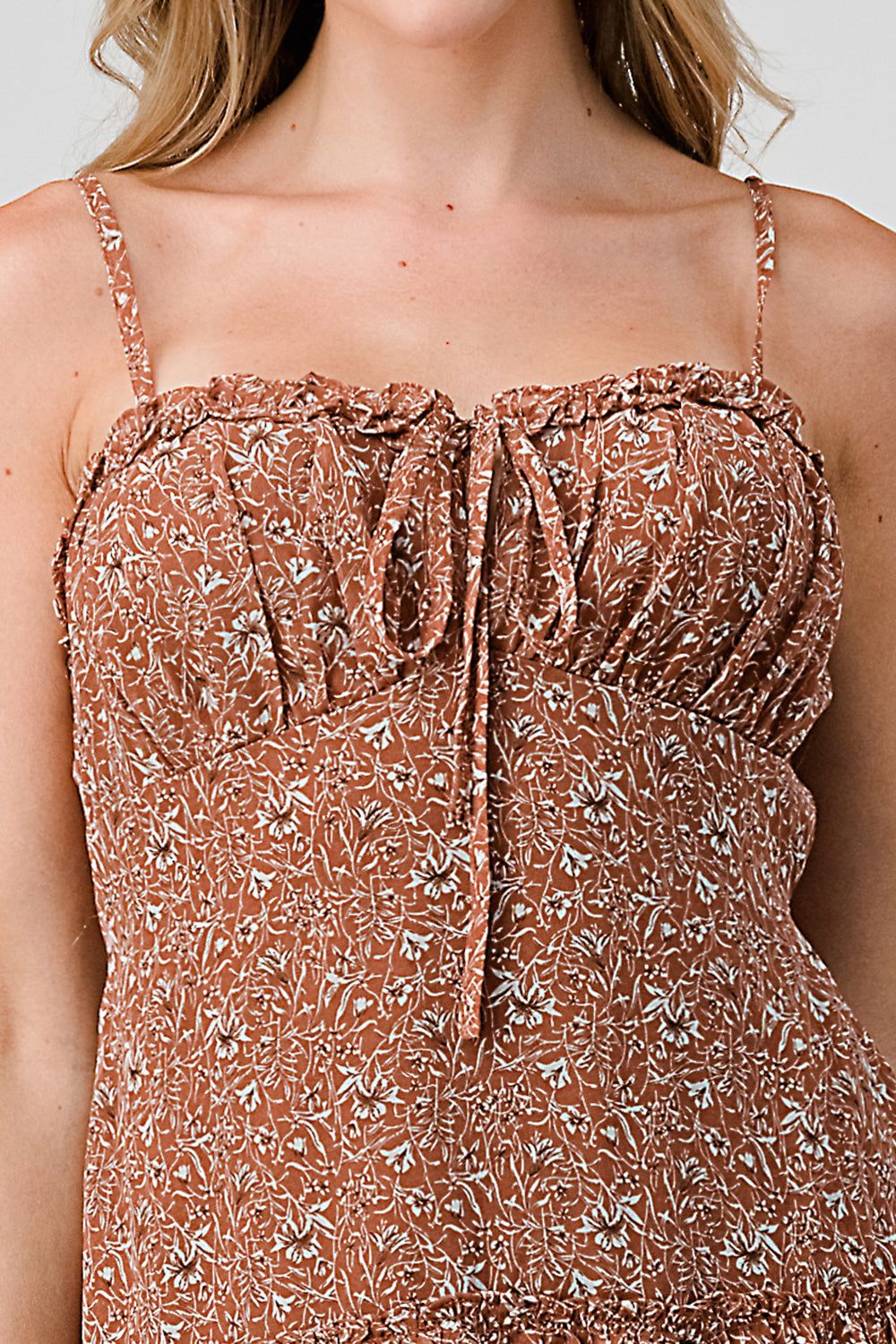 #D6125 Double tied ruffle detail dress