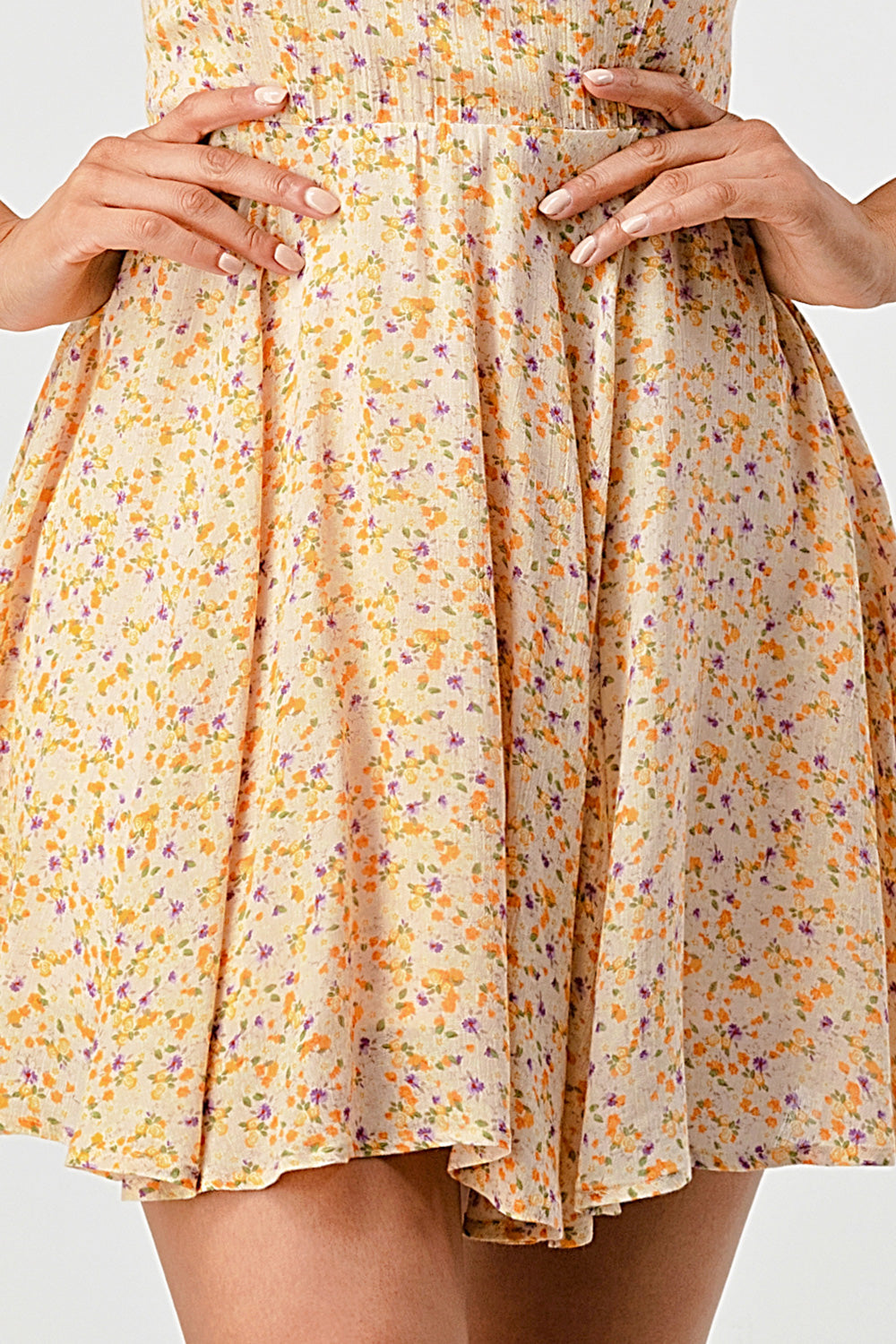 #D7000-13 Floral Chiffon Flare Cami Dress