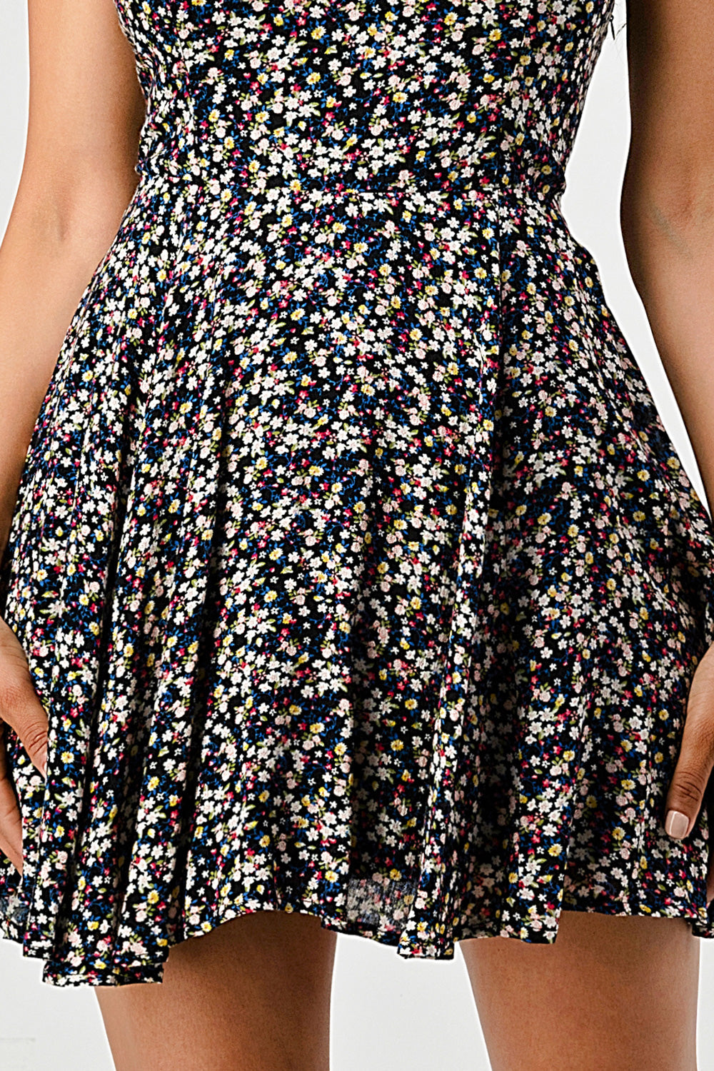 #D7000-13 Floral Chiffon Flare Cami Dress