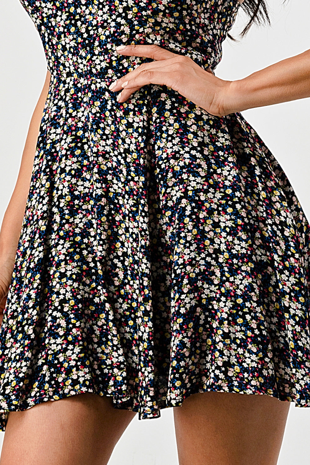 #D7000-13 Floral Chiffon Flare Cami Dress
