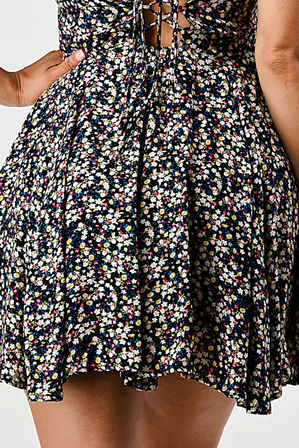 #D7000-13 Floral Chiffon Flare Cami Dress