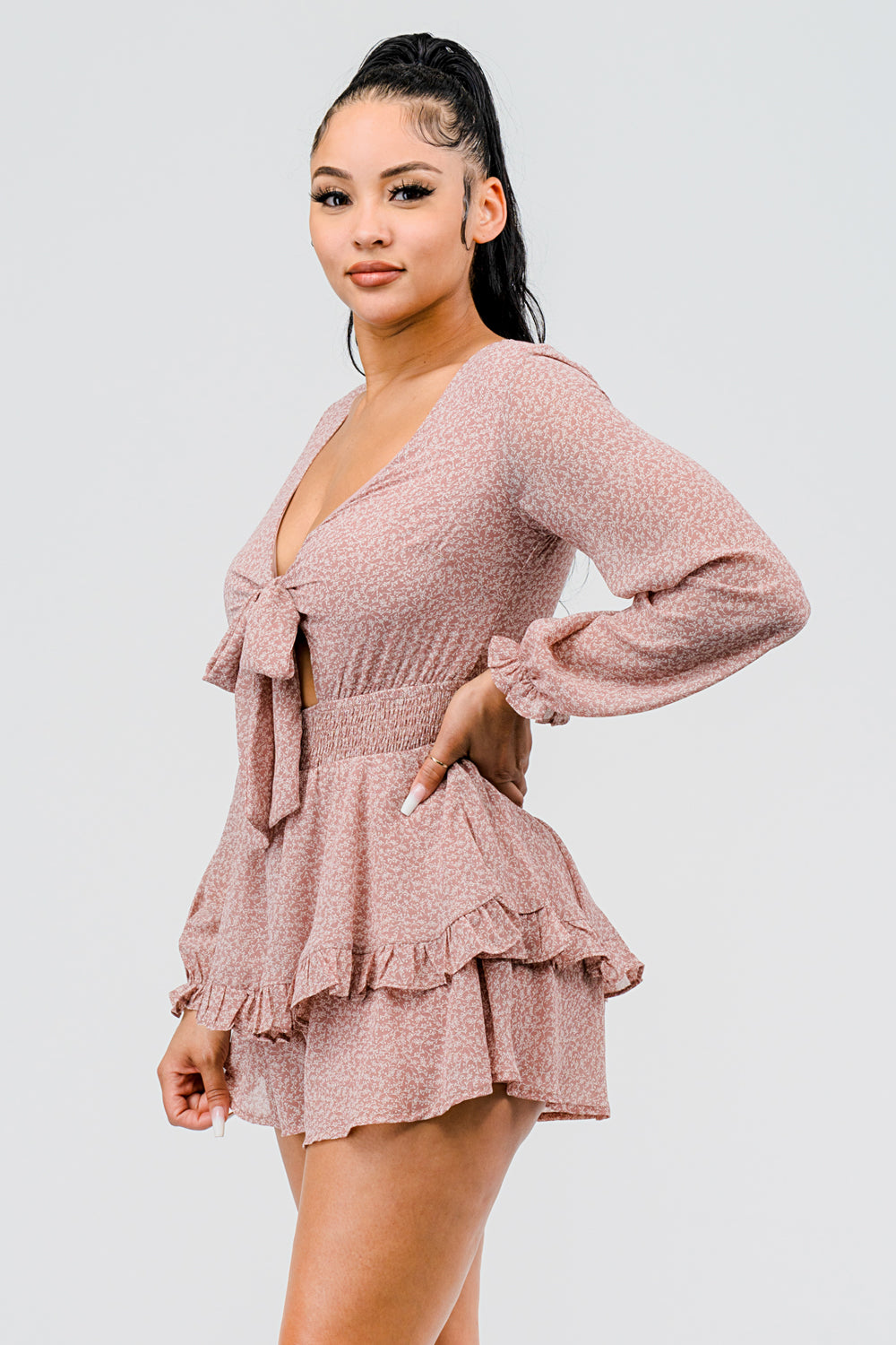 #P1771-2 Smocked Waist Double Layer Romper