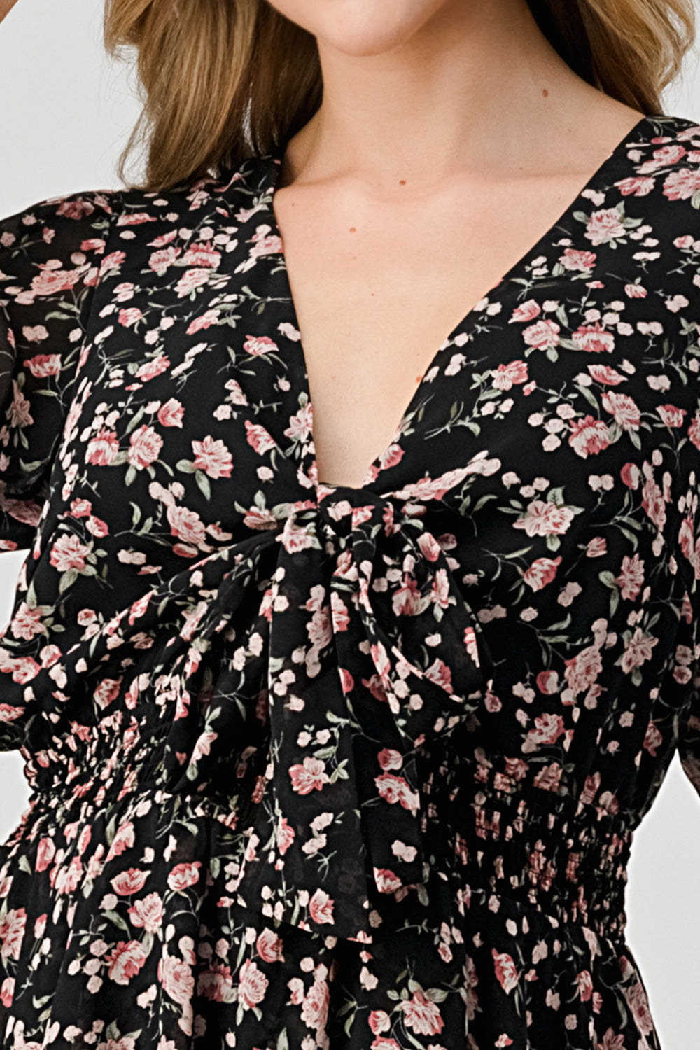 #P2180-2 Tie Front Printed Mini Floral Romper
