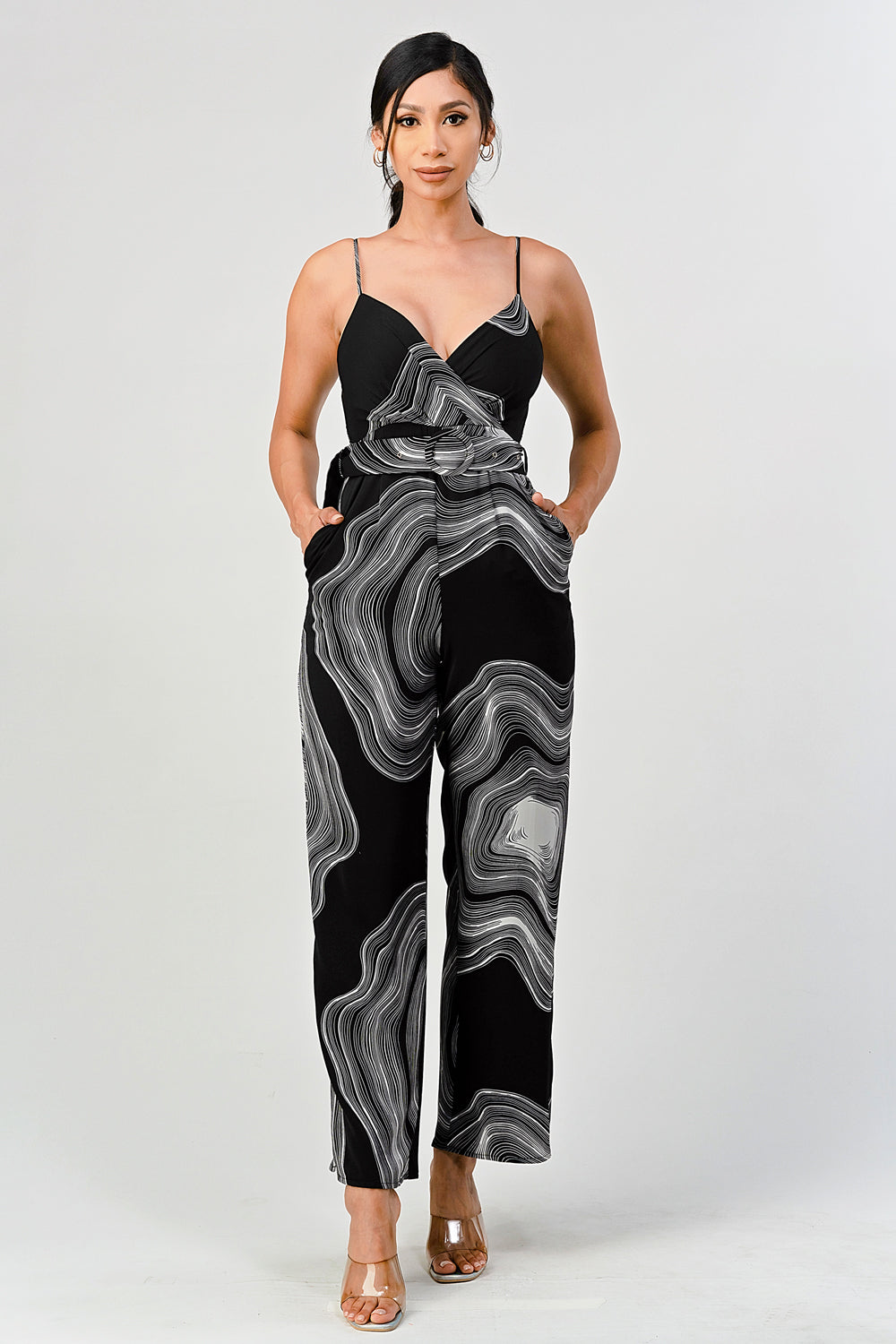 #P2279 Belted Geo Jumpsuit