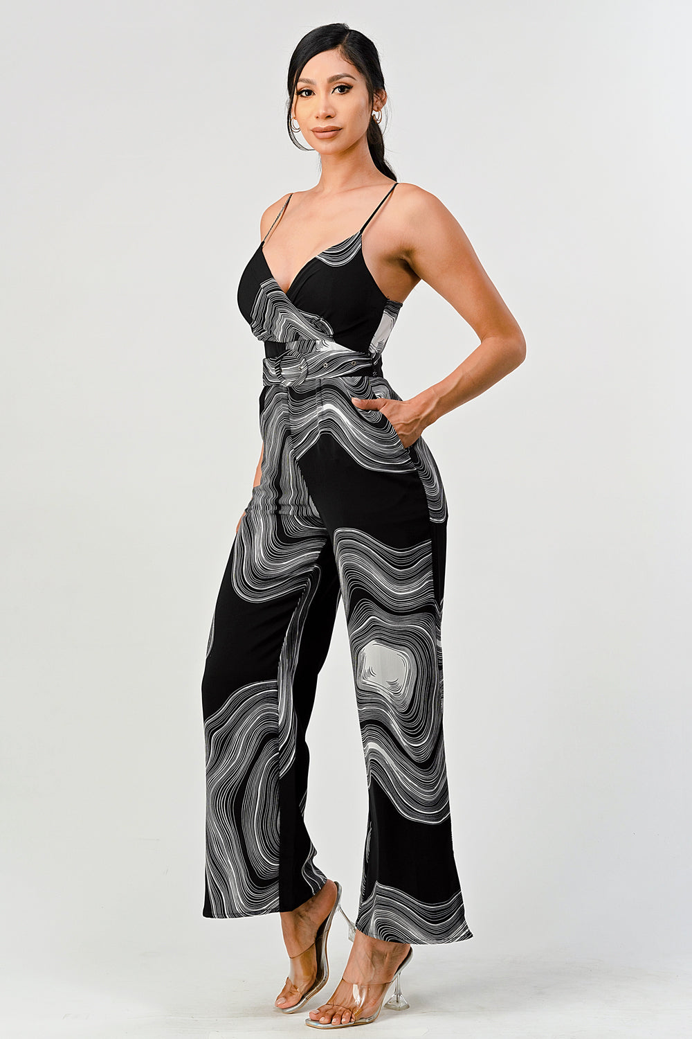 #P2279 Belted Geo Jumpsuit