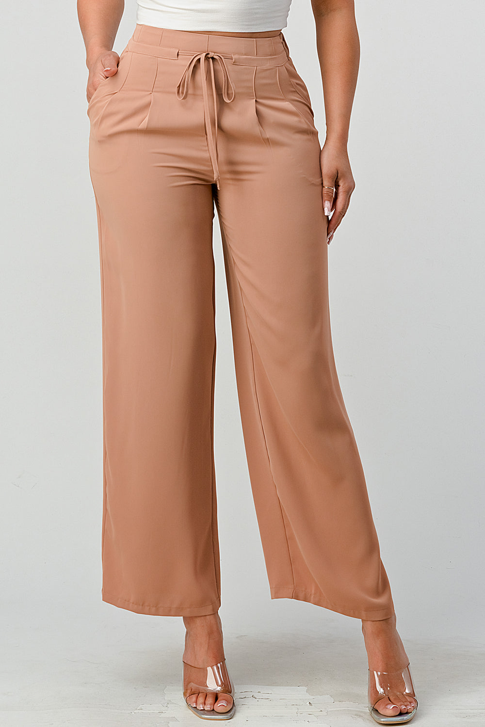 #P2306 Pleated Detail Tie Front Pants