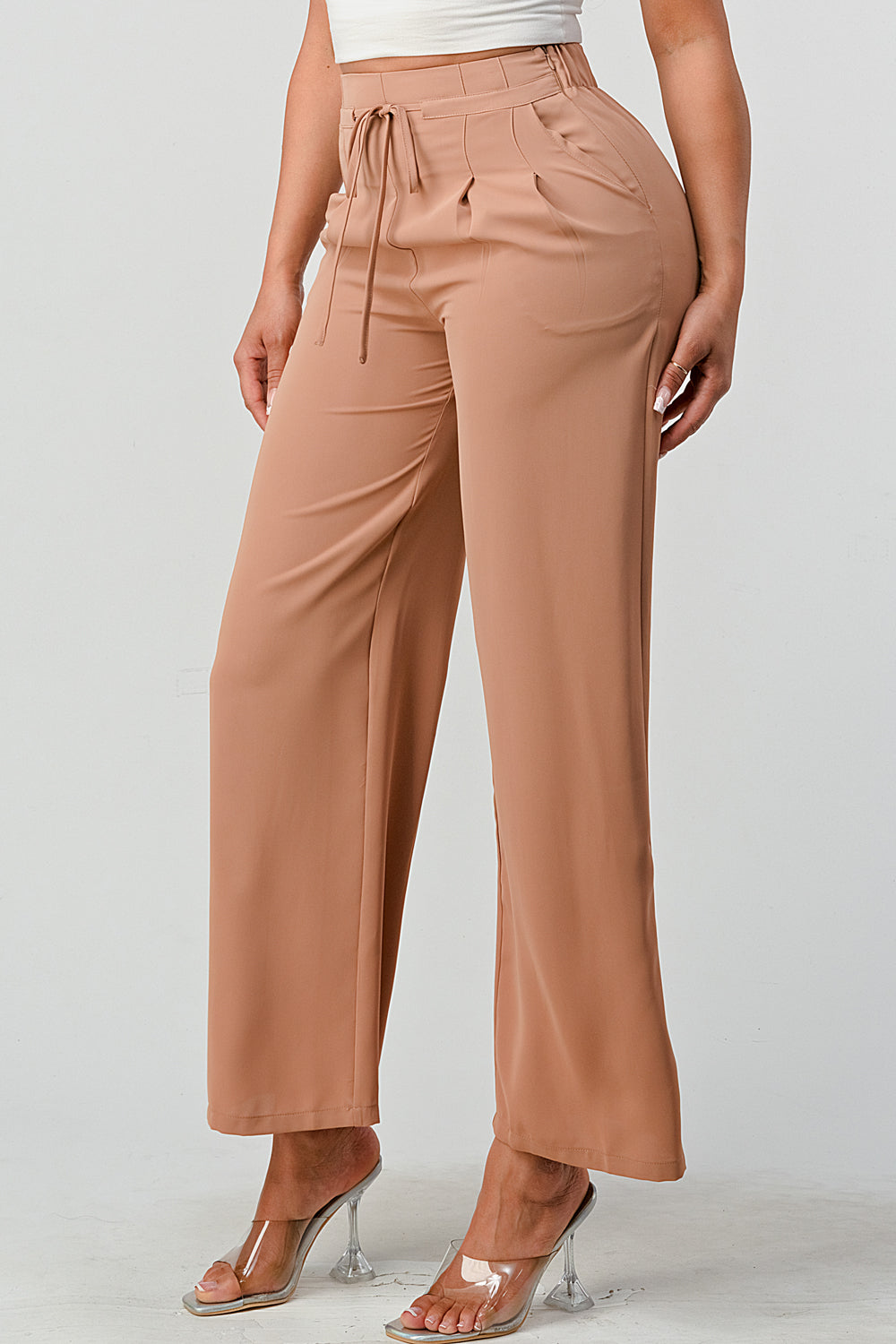 #P2306 Pleated Detail Tie Front Pants