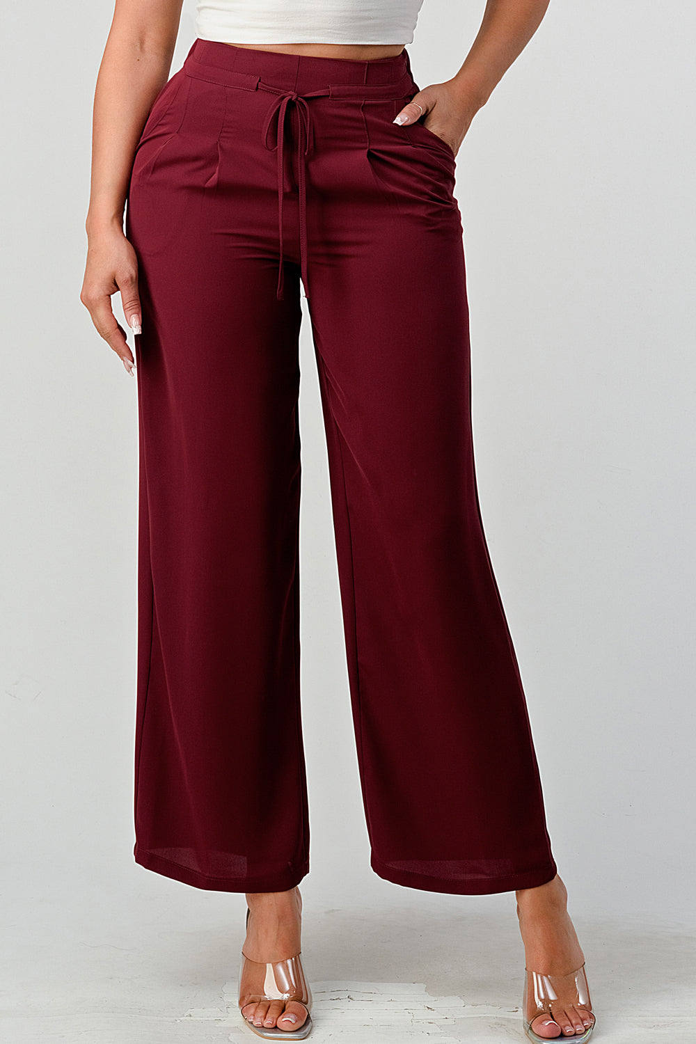 #P2306 Pleated Detail Tie Front Pants