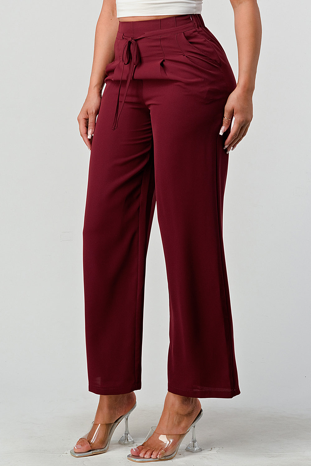 #P2306 Pleated Detail Tie Front Pants