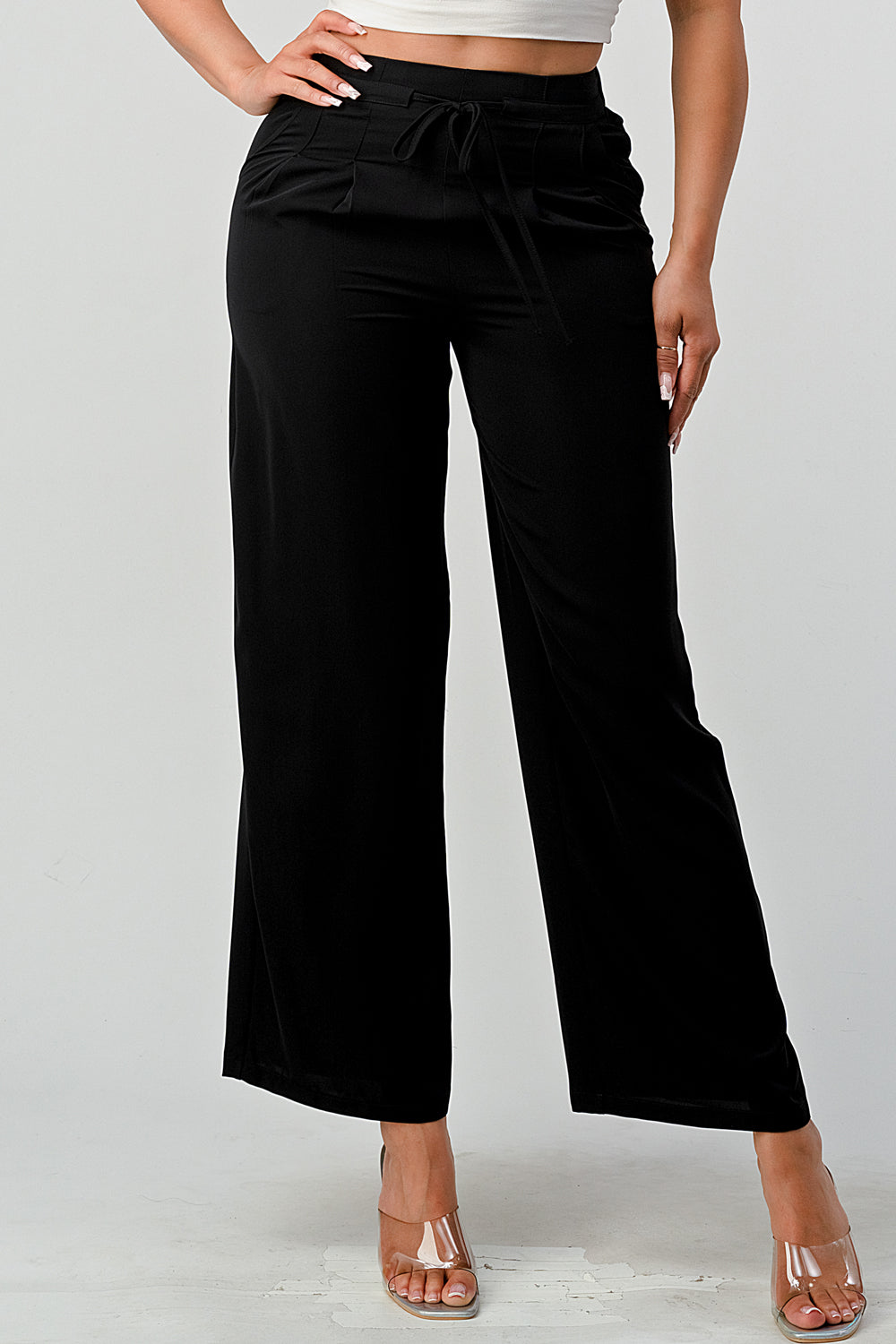 #P2306 Pleated Detail Tie Front Pants