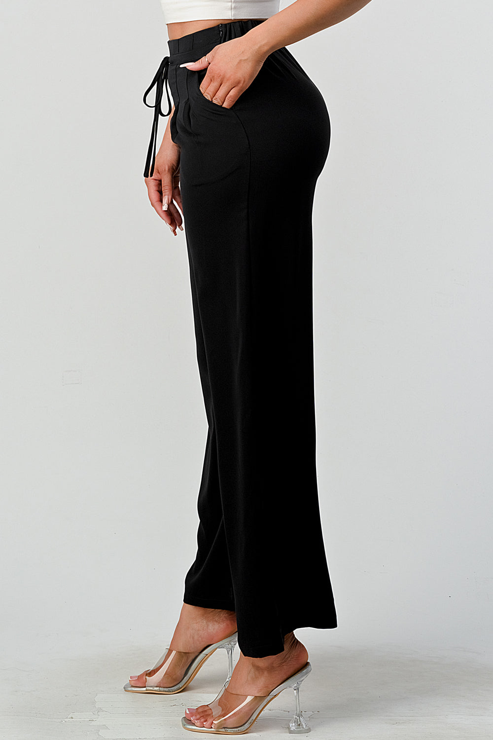 #P2306 Pleated Detail Tie Front Pants