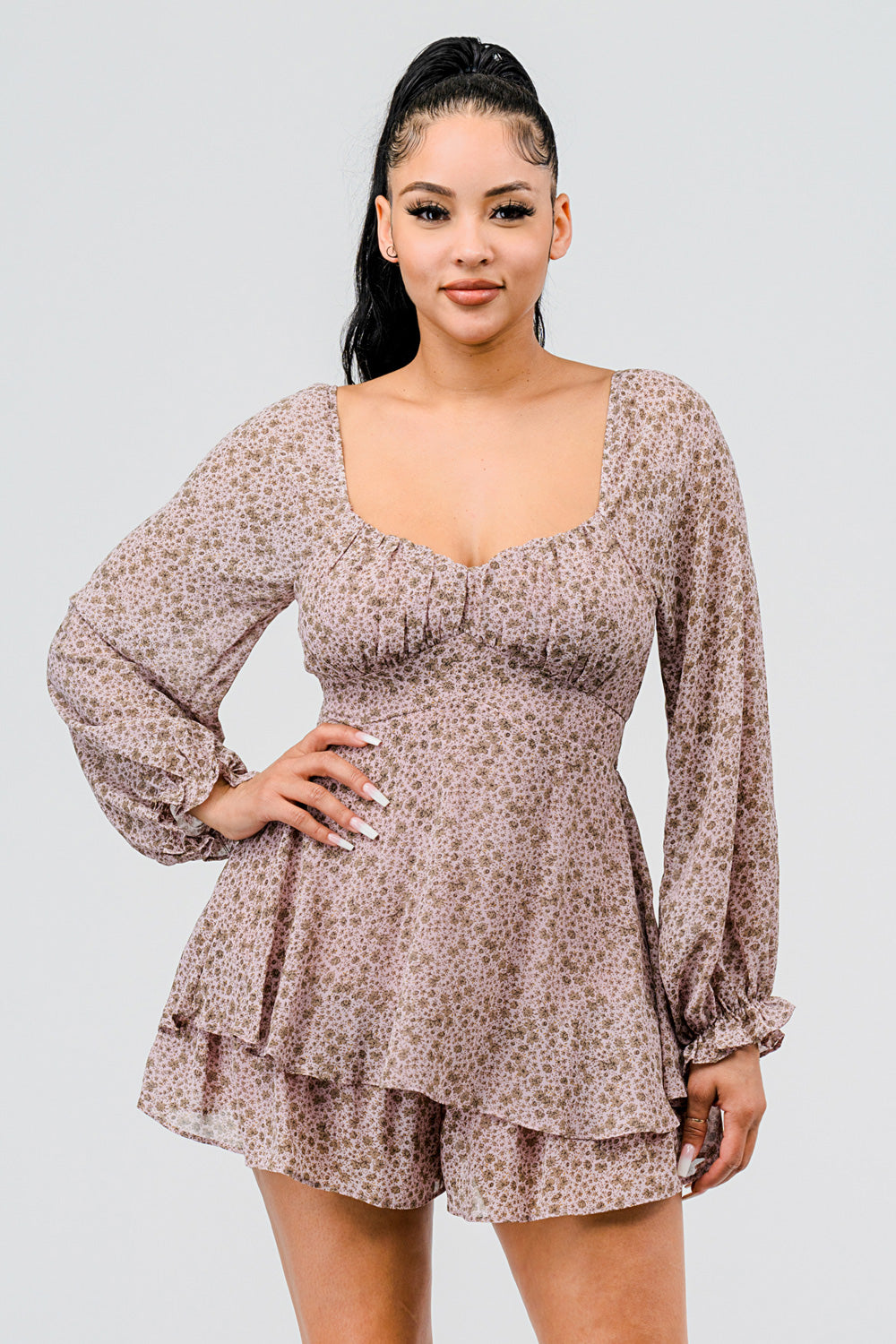#P2307 Self Tie Chiffon Romper