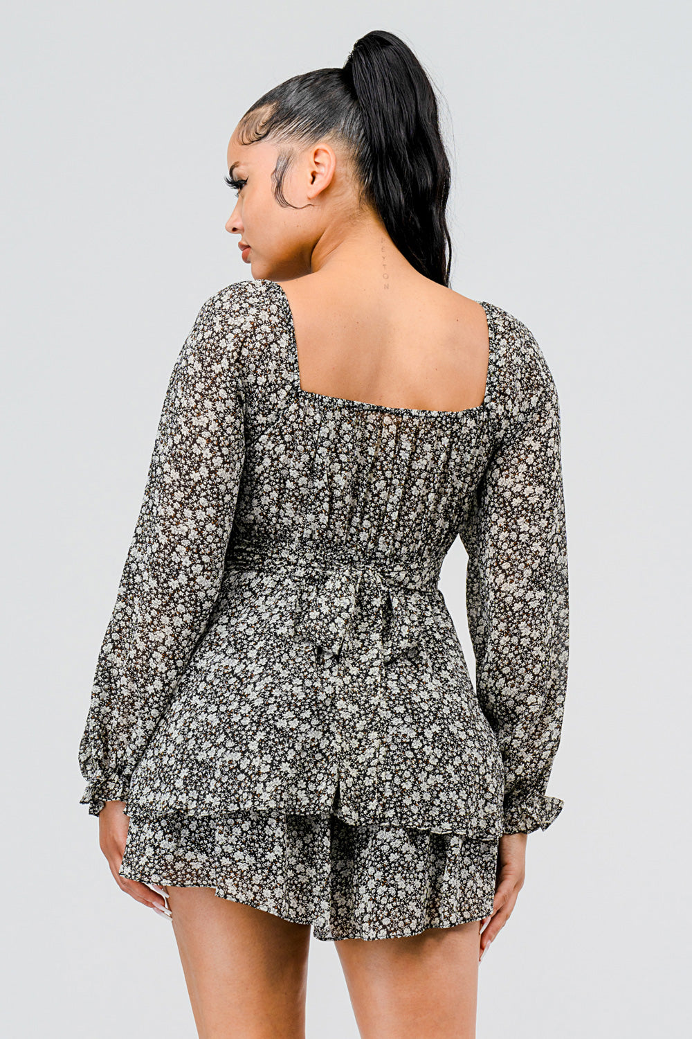 #P2307 Self Tie Chiffon Romper