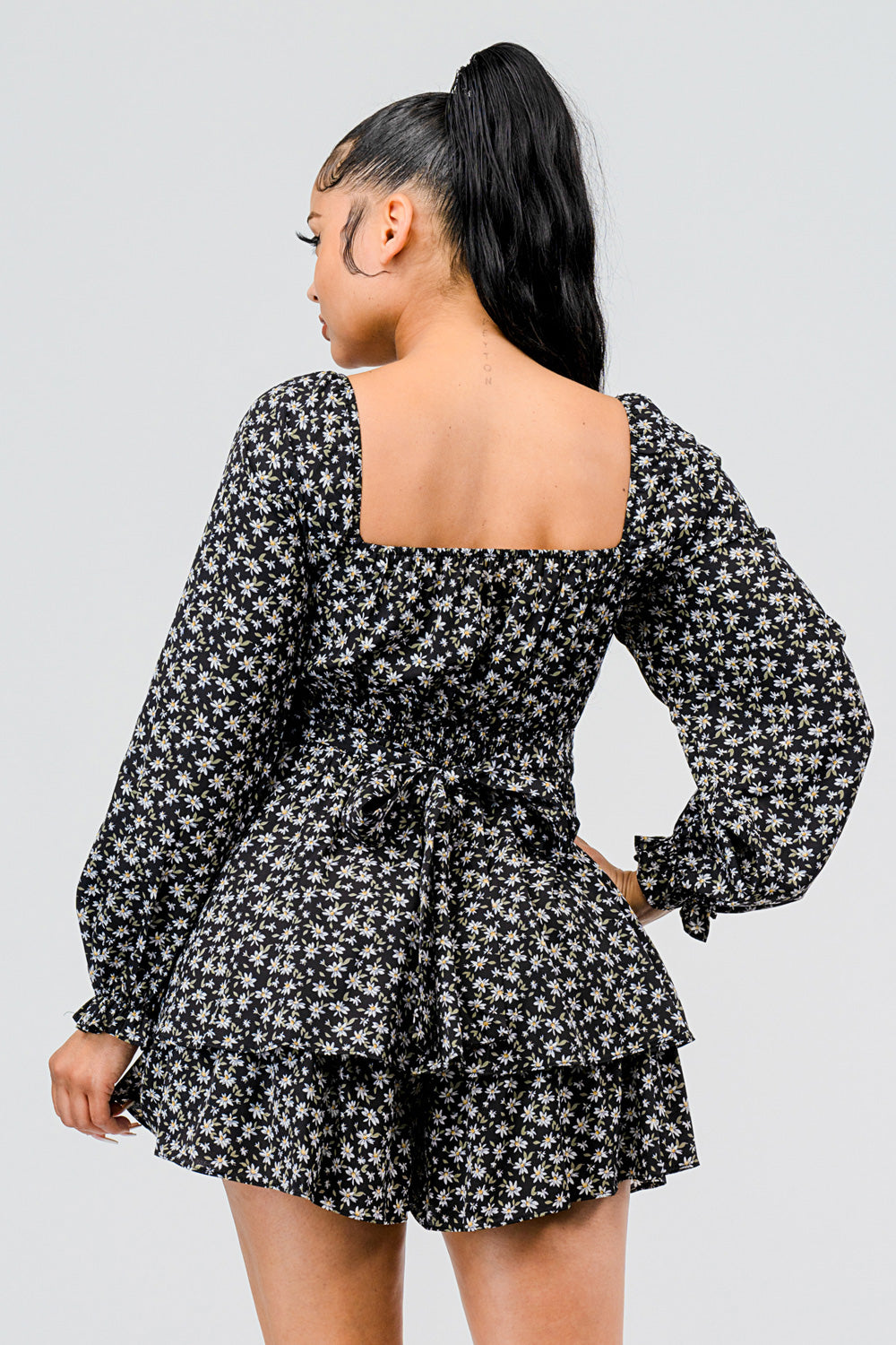 #P2307-1 Self Tie Chiffon Romper