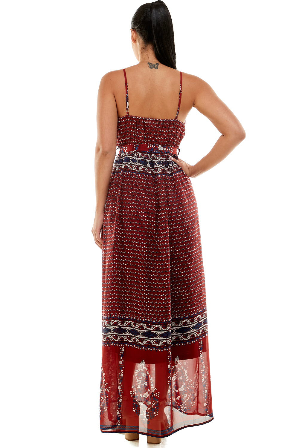 #D6124 Belted Border Print Dress