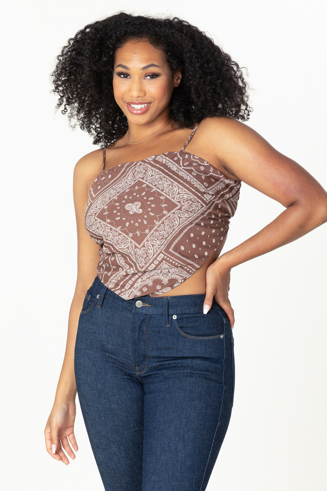 #T3459X-5 Brown Bandana Plus Top
