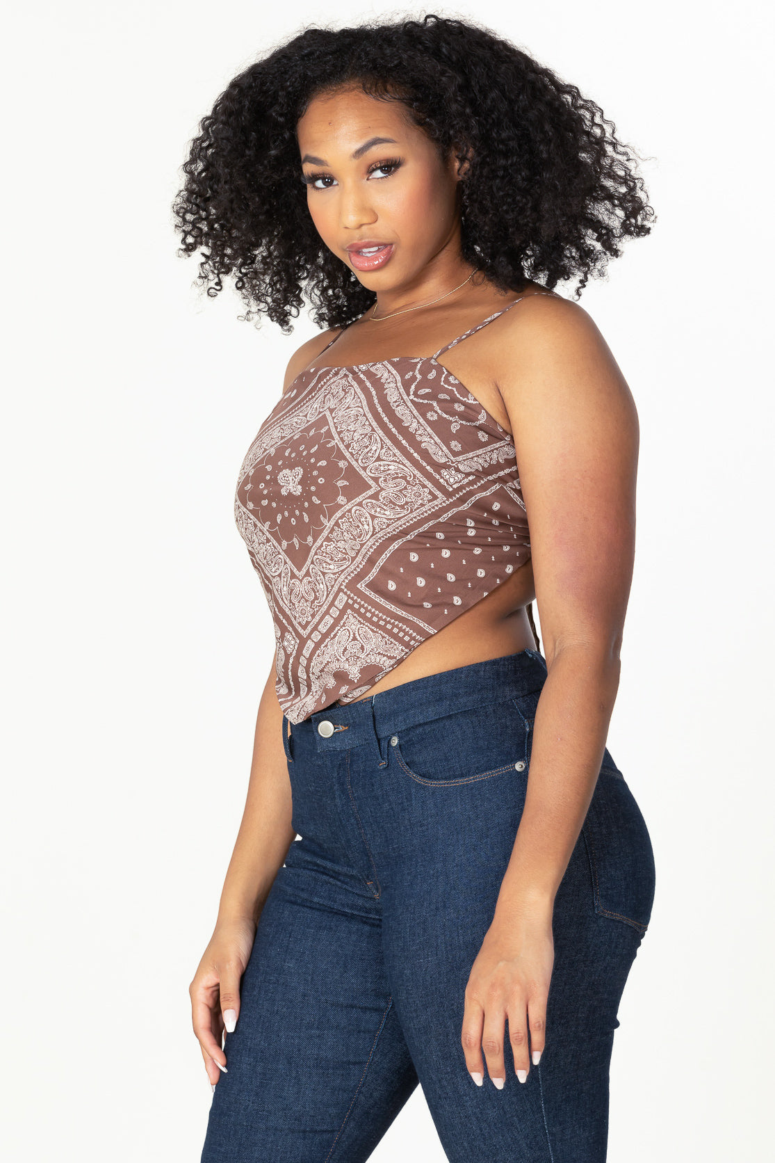 #T3459X-5 Brown Bandana Plus Top