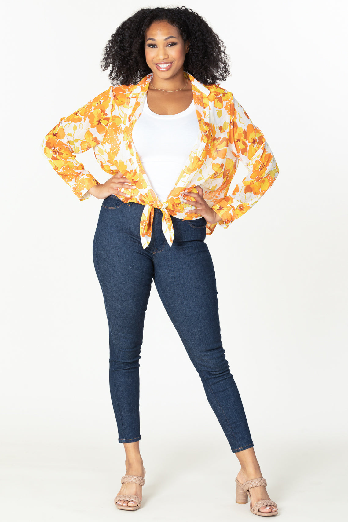 #T4224P Front Tie Floral Plus Top