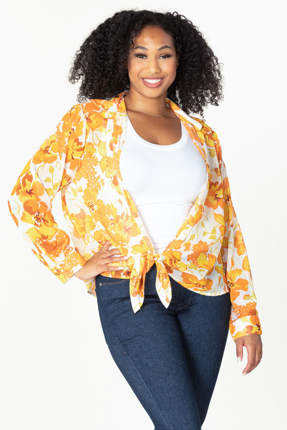 #T4224P Front Tie Floral Plus Top
